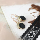 Vintage Onyx Earrings - Modernist 14k Gold Filled Black Chalcedony Gemstone Drops - Circa 1960s Era Nature Inspired Dangle Wire Back Jewelry