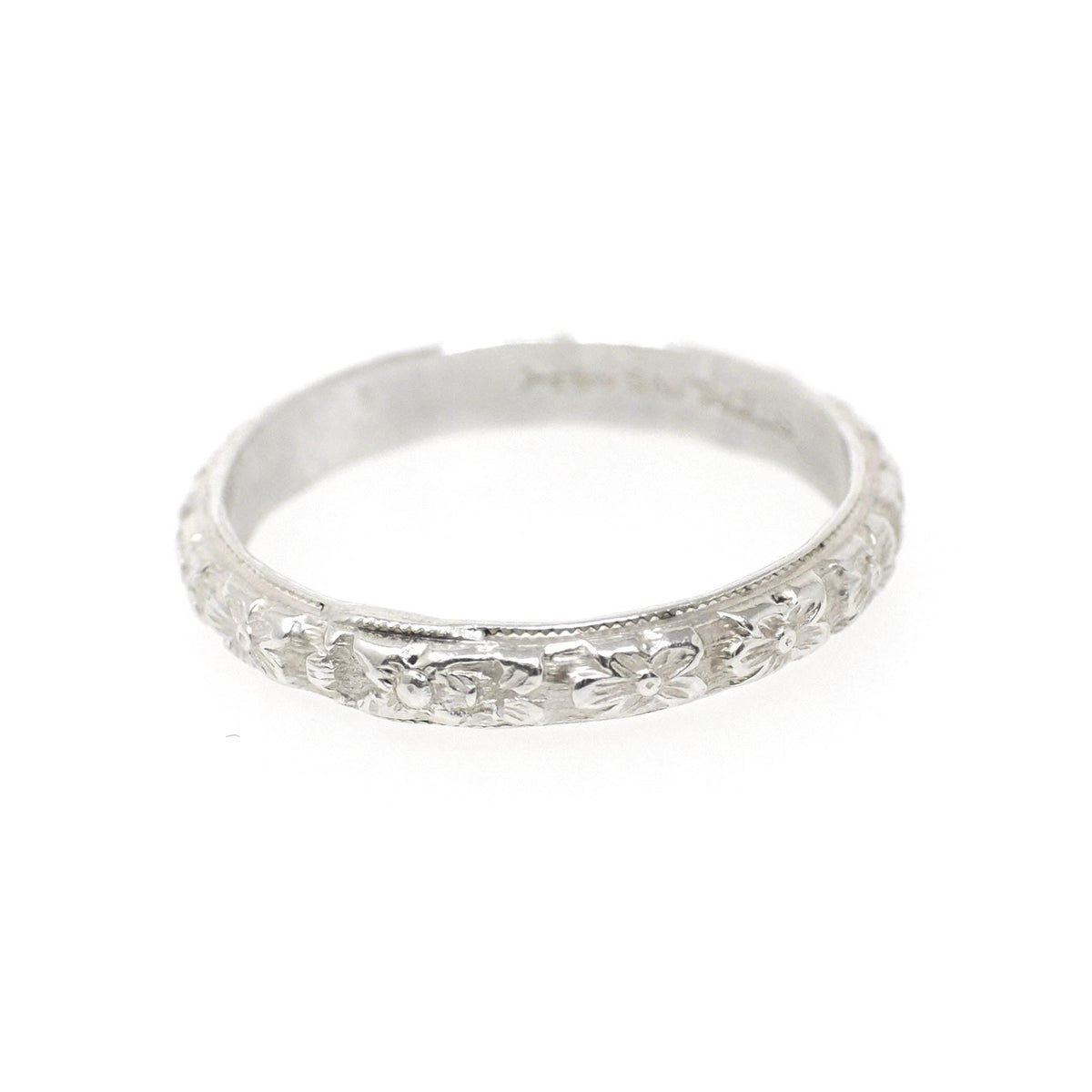 Art Deco Band - Vintage Sterling Silver Flower Eternity Design 3.0 MM Ring - 1930s Era Size 6 Signed U Arrow Uncas Floral Promise Jewelry
