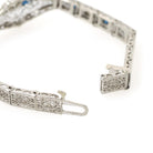 Art Deco Bracelet - Vintage 10k White Gold Natural Diamonds Blue Glass Filigree Links - Vintage Circa 1930s Simulated Sapphire Fine Jewelry