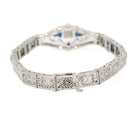 Art Deco Bracelet - Vintage 10k White Gold Natural Diamonds Blue Glass Filigree Links - Vintage Circa 1930s Simulated Sapphire Fine Jewelry