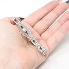 Art Deco Bracelet - Vintage 10k White Gold Natural Diamonds Blue Glass Filigree Links - Vintage Circa 1930s Simulated Sapphire Fine Jewelry