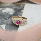 Vintage Statement Ring - Retro 10k Yellow White Gold Synthetic Ruby White Sapphires - Circa 1940s Era Size 7 1/4 Two Tone Fine 40s Jewelry