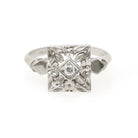 Square Filigree Ring - Mid Century 14k White Gold .04 CT Natural Round Brilliant Cut Diamond - Circa 1950s Era Size 7 Fine Floral Jewelry