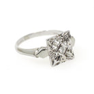 Square Filigree Ring - Mid Century 14k White Gold .04 CT Natural Round Brilliant Cut Diamond - Circa 1950s Era Size 7 Fine Floral Jewelry
