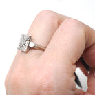 Square Filigree Ring - Mid Century 14k White Gold .04 CT Natural Round Brilliant Cut Diamond - Circa 1950s Era Size 7 Fine Floral Jewelry