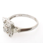 Square Filigree Ring - Mid Century 14k White Gold .04 CT Natural Round Brilliant Cut Diamond - Circa 1950s Era Size 7 Fine Floral Jewelry