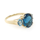 Blue Topaz Ring - Contemporary 10k Yellow Gold Three Gemstone Band - Circa 2000s Era Size 8 1/2 Fine London Blue December Birthstone Jewelry