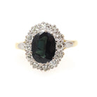 Green Sapphire Engagement Ring - Modernist 1970s 18k Yellow & White Gold Green Sapphire Gemstone .30 CTW Diamonds - Size 7 Halo Fine Jewelry
