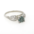 Mint Chrysoberyl & Diamond Ring - Mid Century Platinum Alternative Engagement Natural Green Gemstone - Vintage 1950s Size 5 1/2 Fine Jewelry