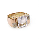Amethyst Cocktail Ring - Retro 14k Rosy Gold Natural Emerald Cut Light Purple Gem - Circa 1940s Size 8 3/4 Fine February Birthstone Jewelry