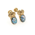 Van Dell Opal Earrings - Mid Century Era 12k Gold Filled Glass Encased Gem Chip Screw Backs - Circa 1960s Signed Fashion Accessory Jewelry