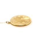 Round Edwardian Locket - Antique Gold Filled Floral Shield Scroll Design Pendant - Circa 1910s Photo Keepsake Ikat Texture Fashion Jewelry