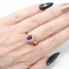 Ruby & Diamond Engagement Ring - Vintage 14k Yellow Gold Oval Natural Gemstone Halo - Circa 1980s Size 7 1/2 July Birthstone Fine Jewelry