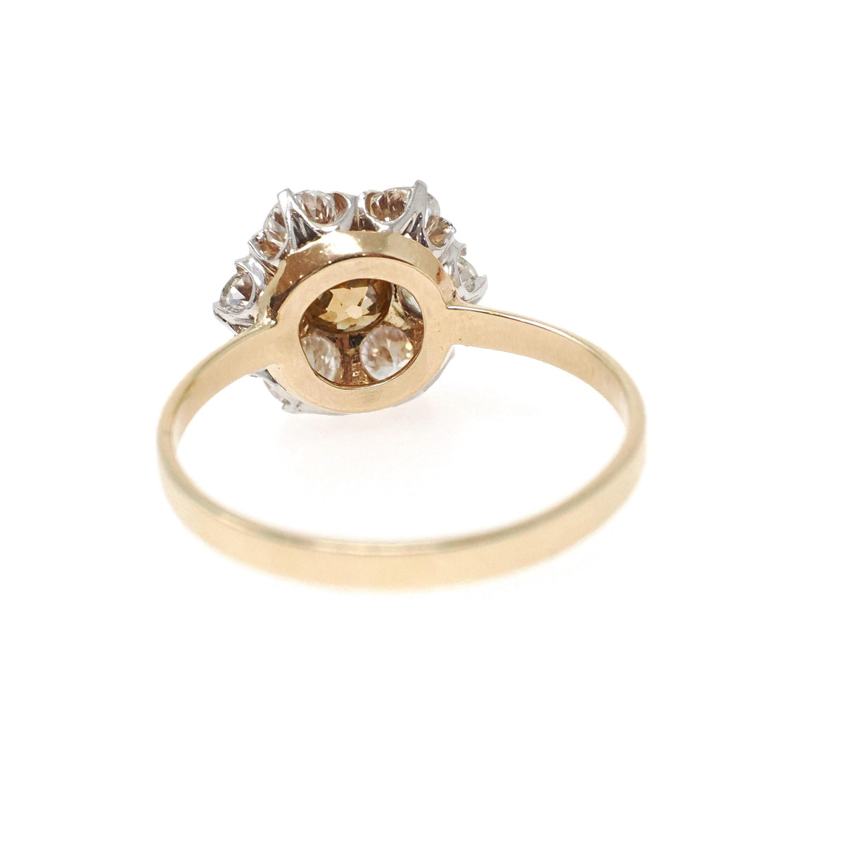 Antique Flower Ring - Edwardian 14k Yellow Gold & Platinum 1.25 CTW Diamond Cluster Halo - Circa Early 1900s Size 7.75 Two Tone Fine Jewelry