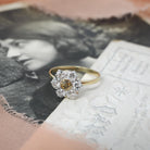 Antique Flower Ring - Edwardian 14k Yellow Gold & Platinum 1.25 CTW Diamond Cluster Halo - Circa Early 1900s Size 7.75 Two Tone Fine Jewelry
