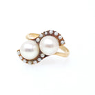 Vintage Pearl Ring - Mid Century Era 18k Yellow Gold Toi Et Moi Crescent Statement Bypass - Circa 1960 Size 8 June Birthstone Fine Jewelry