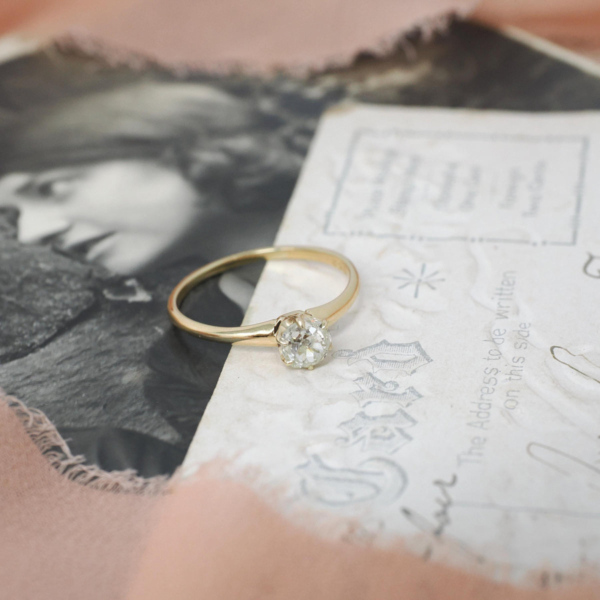 Victorian Diamond Ring - Antique 14k Yellow Gold Old Mine Cut .57 CT Solitaire - Dated Sept 27 1862 Size 7 1/2 Solitaire Bridal Fine Jewelry
