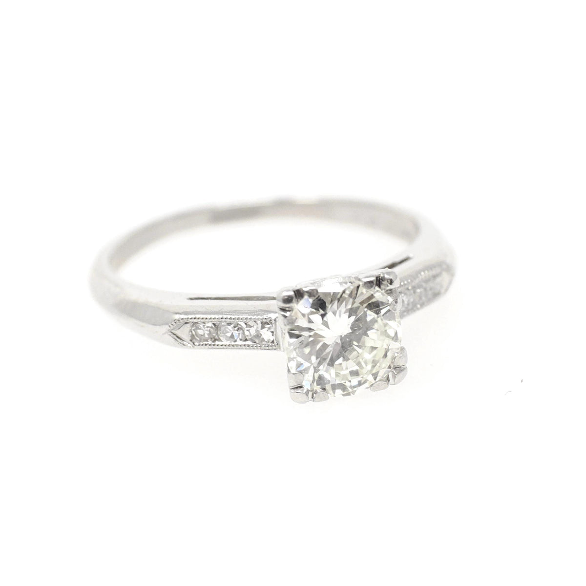Vintage Engagement Ring - Platinum .76 CTW Natural Transitional Brilliant Cut Diamond - Mid Century Era 1950s Size 5.25 Fine Bridal Jewelry
