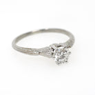 Art Deco Engagement Ring - Antique 18k White Gold .21 CT Natural Round Brilliant Cut Diamond Solitaire - Circa 1920s Size 7.25 Fine Jewelry
