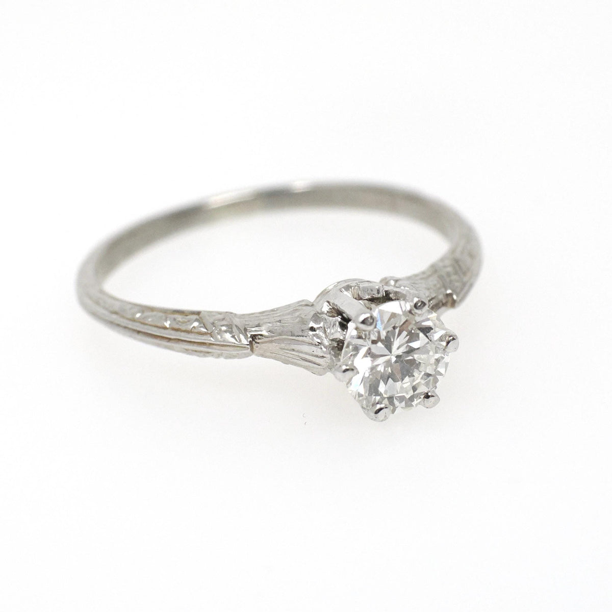 Art Deco Engagement Ring - Antique 18k White Gold .21 CT Natural Round Brilliant Cut Diamond Solitaire - Circa 1920s Size 7.25 Fine Jewelry