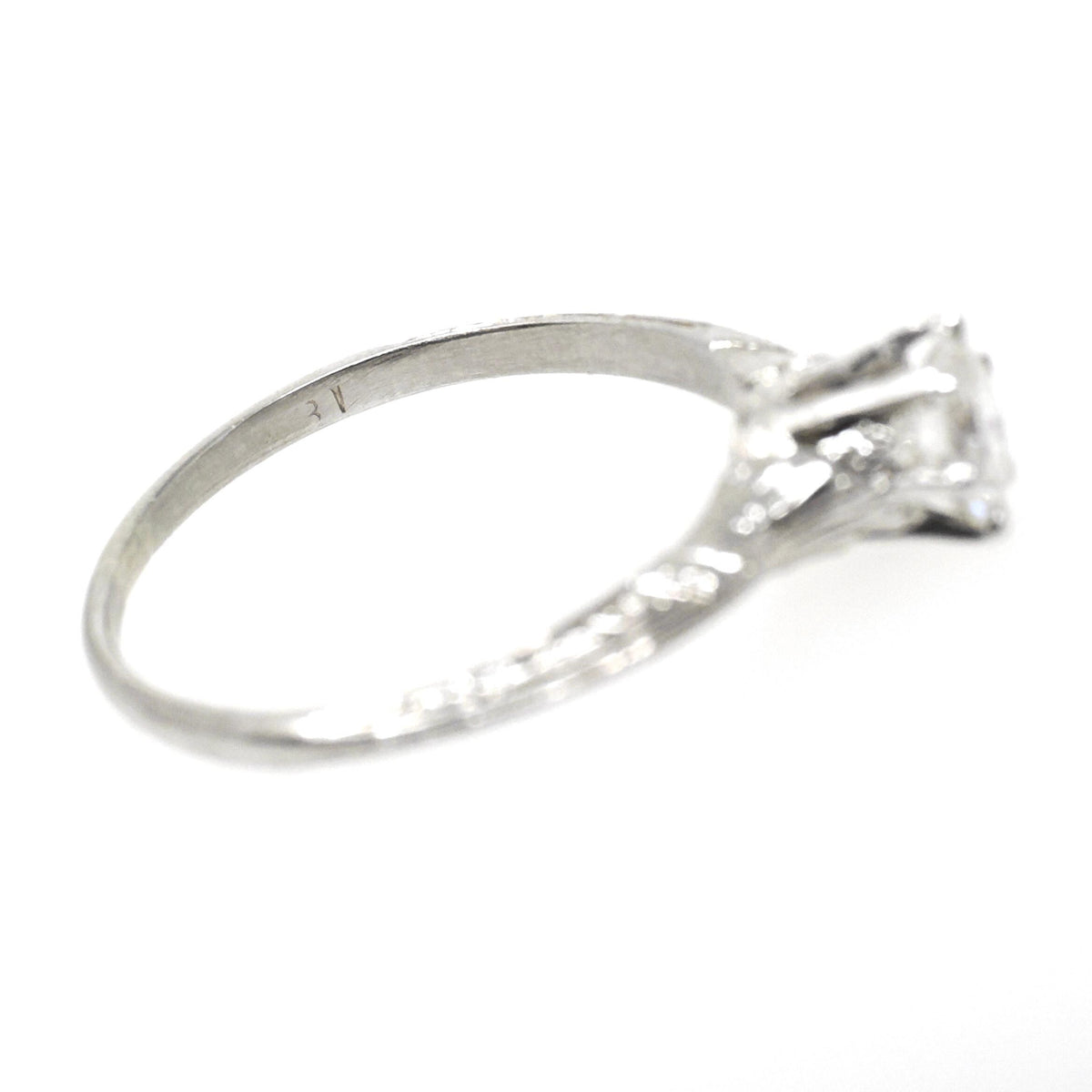 Art Deco Engagement Ring - Antique 18k White Gold .21 CT Natural Round Brilliant Cut Diamond Solitaire - Circa 1920s Size 7.25 Fine Jewelry