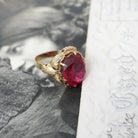 Created Ruby Ring - Mid Century 18k Yellow Gold Red Oval Faceted 5.42 CT Gemstone - Vintage Circa 1960s Size 6 July Birthstone Fine Jewelry