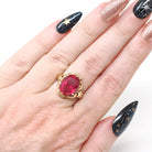 Created Ruby Ring - Mid Century 18k Yellow Gold Red Oval Faceted 5.42 CT Gemstone - Vintage Circa 1960s Size 6 July Birthstone Fine Jewelry