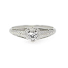 Vintage Engagement Ring - Art Deco 18k White Gold Natural .21 CT Diamond - Circa 1930s Era Size 7 Wheat Design Fine Bridal Statement Jewelry