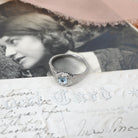 Topaz Filigree Ring - Antique Art Deco 18k White Gold Natural .70 Natural Blue Gem - Circa 1920s Size 7 1/2 December Birthstone Fine Jewelry