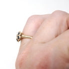 Antique Flower Ring - Edwardian 18k Yellow Gold Blue Sapphire .48 TW Gemstone Cluster - Circa 1910s Era Size 5 1/4 Diamond Fine Halo Jewelry