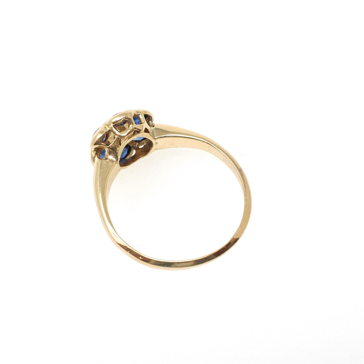 Antique Flower Ring - Edwardian 18k Yellow Gold Blue Sapphire .48 TW Gemstone Cluster - Circa 1910s Era Size 5 1/4 Diamond Fine Halo Jewelry