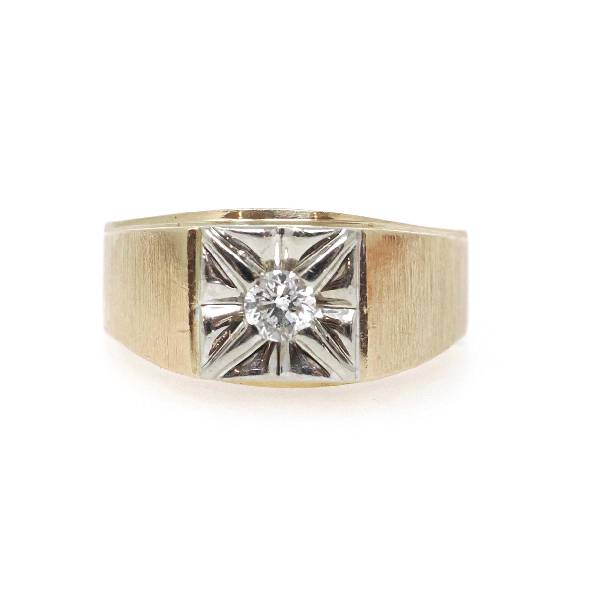 Vintage Diamond Ring - Retro Era 10k Yellow & White Gold .22 CT Bridal Band - Circa 1940s Size 9 3/4 Two Tone Star Fine Statement Jewelry