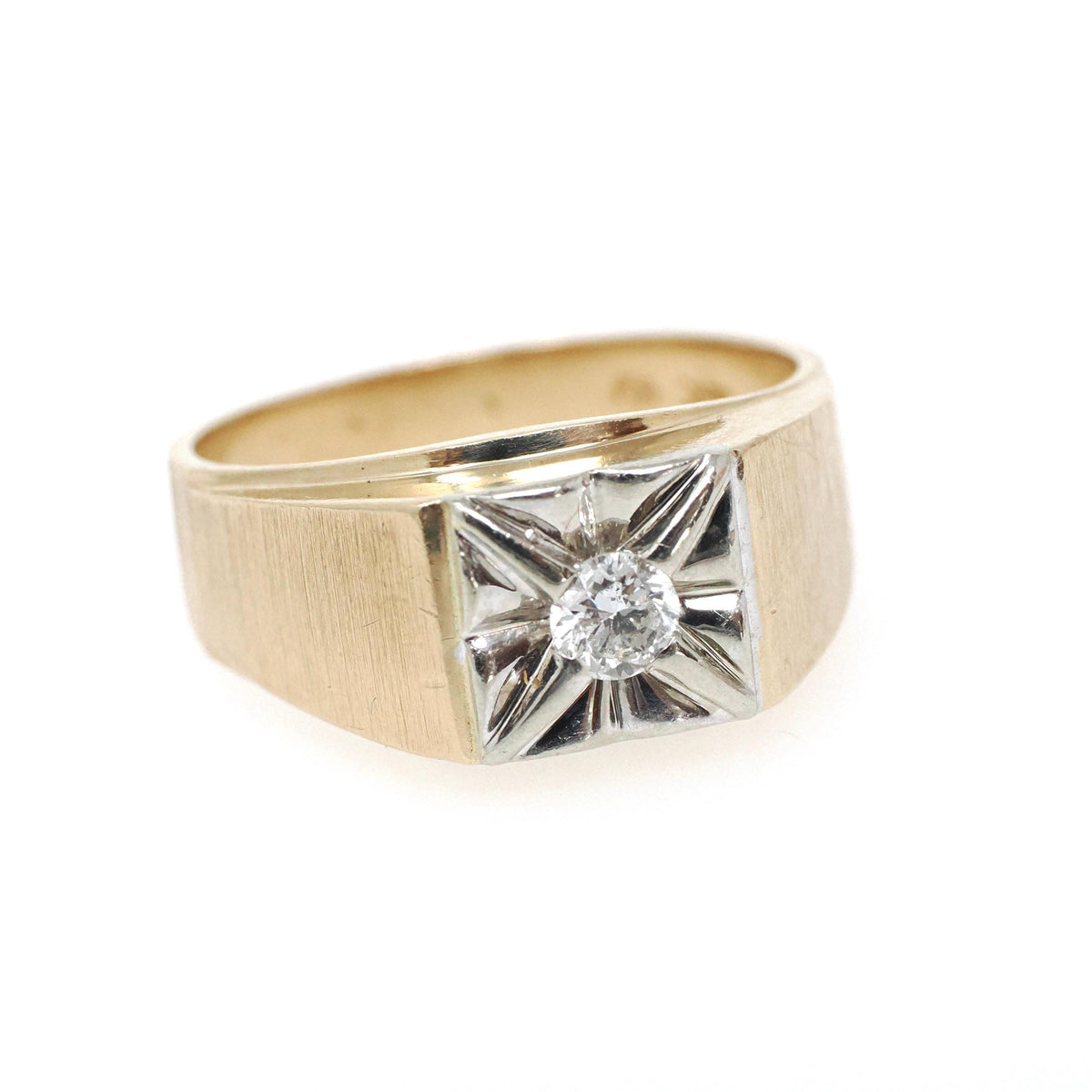 Vintage Diamond Ring - Retro Era 10k Yellow & White Gold .22 CT Bridal Band - Circa 1940s Size 9 3/4 Two Tone Star Fine Statement Jewelry