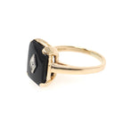 Vintage Onyx Ring - Mid Century 14k Yellow Gold Black Chalcedony Gemstone - Circa 1960s Era Size 6 1/4 Accent Diamond Statement Fine Jewelry
