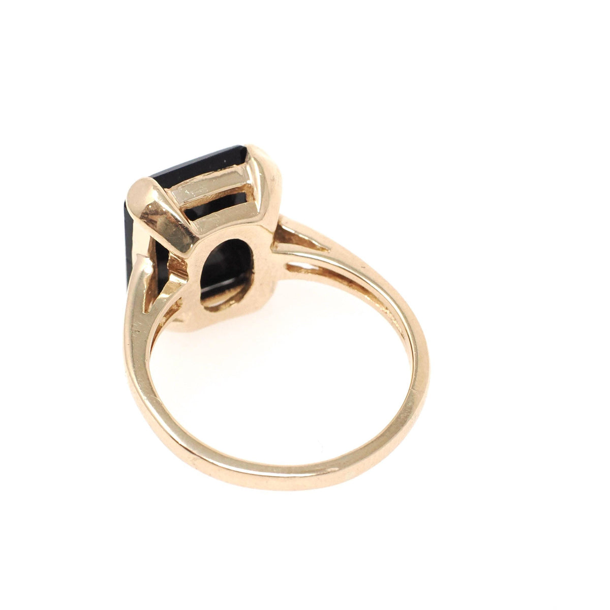 Vintage Onyx Ring - Mid Century 14k Yellow Gold Black Chalcedony Gemstone - Circa 1960s Era Size 6 1/4 Accent Diamond Statement Fine Jewelry