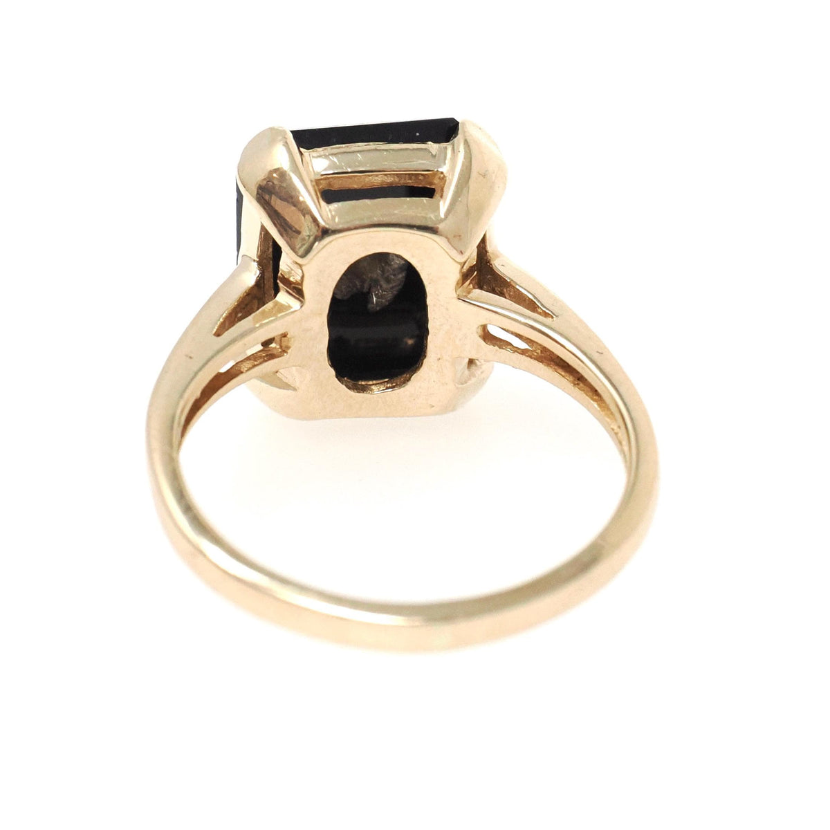 Vintage Onyx Ring - Mid Century 14k Yellow Gold Black Chalcedony Gemstone - Circa 1960s Era Size 6 1/4 Accent Diamond Statement Fine Jewelry
