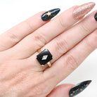 Vintage Onyx Ring - Mid Century 14k Yellow Gold Black Chalcedony Gemstone - Circa 1960s Era Size 6 1/4 Accent Diamond Statement Fine Jewelry