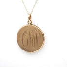 Antique Monogrammed Locket - Edwardian Gold Filled Round Engraved "LBS CRW" Pendant Necklace - Antique Early 1900s Photograph Fine Jewelry