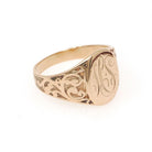 Edwardian Signet Ring - Antique 10k Yellow Gold Oval "MS" Engraved Script Initial Letters - Circa 1910s Size 10 Fine Scroll Engraved Jewelry