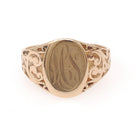 Edwardian Signet Ring - Antique 10k Yellow Gold Oval "MS" Engraved Script Initial Letters - Circa 1910s Size 10 Fine Scroll Engraved Jewelry