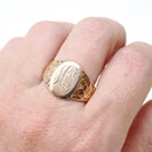 Edwardian Signet Ring - Antique 10k Yellow Gold Oval "MS" Engraved Script Initial Letters - Circa 1910s Size 10 Fine Scroll Engraved Jewelry
