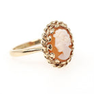 Vintage Cameo Ring - Mid Century 10k Yellow Gold Carved Shell Twisted Rope Halo Style - Circa 1960s Size 6 3/4 Woman's Profile Fine Jewelry