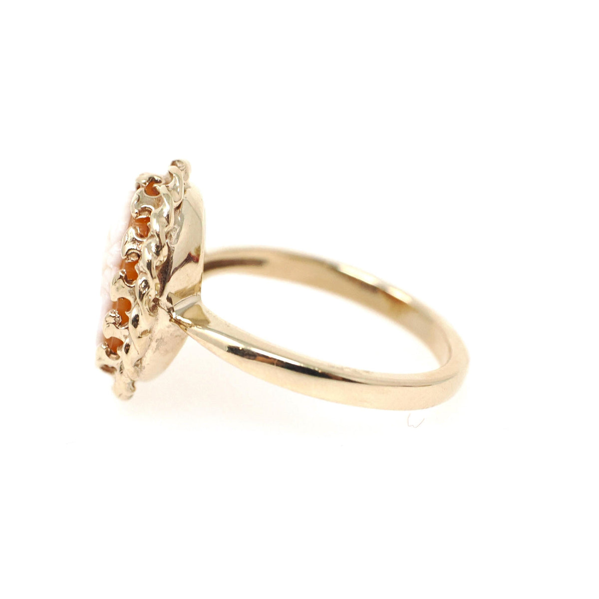 Vintage Cameo Ring - Mid Century 10k Yellow Gold Carved Shell Twisted Rope Halo Style - Circa 1960s Size 6 3/4 Woman's Profile Fine Jewelry