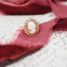 Vintage Cameo Ring - Mid Century 10k Yellow Gold Carved Shell Twisted Rope Halo Style - Circa 1960s Size 6 3/4 Woman's Profile Fine Jewelry