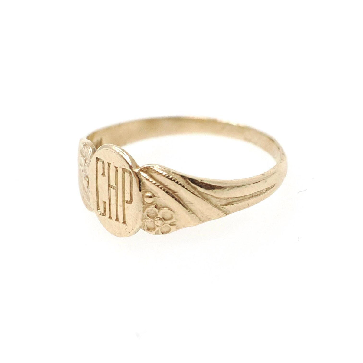 Signet Baby Ring - Retro 10k Yellow Gold Engraved "CHP" Initials - Vintage Circa 1940s Era Size 2 Children's Pinky Midi Fine Jewelry