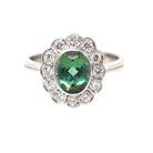 Tourmaline Halo Ring - Contemporary 18k White Gold Natural Oval Green Gem & .32 CTW Diamond Engagement - Circa 2000s Size 6 1/4 Fine Jewelry