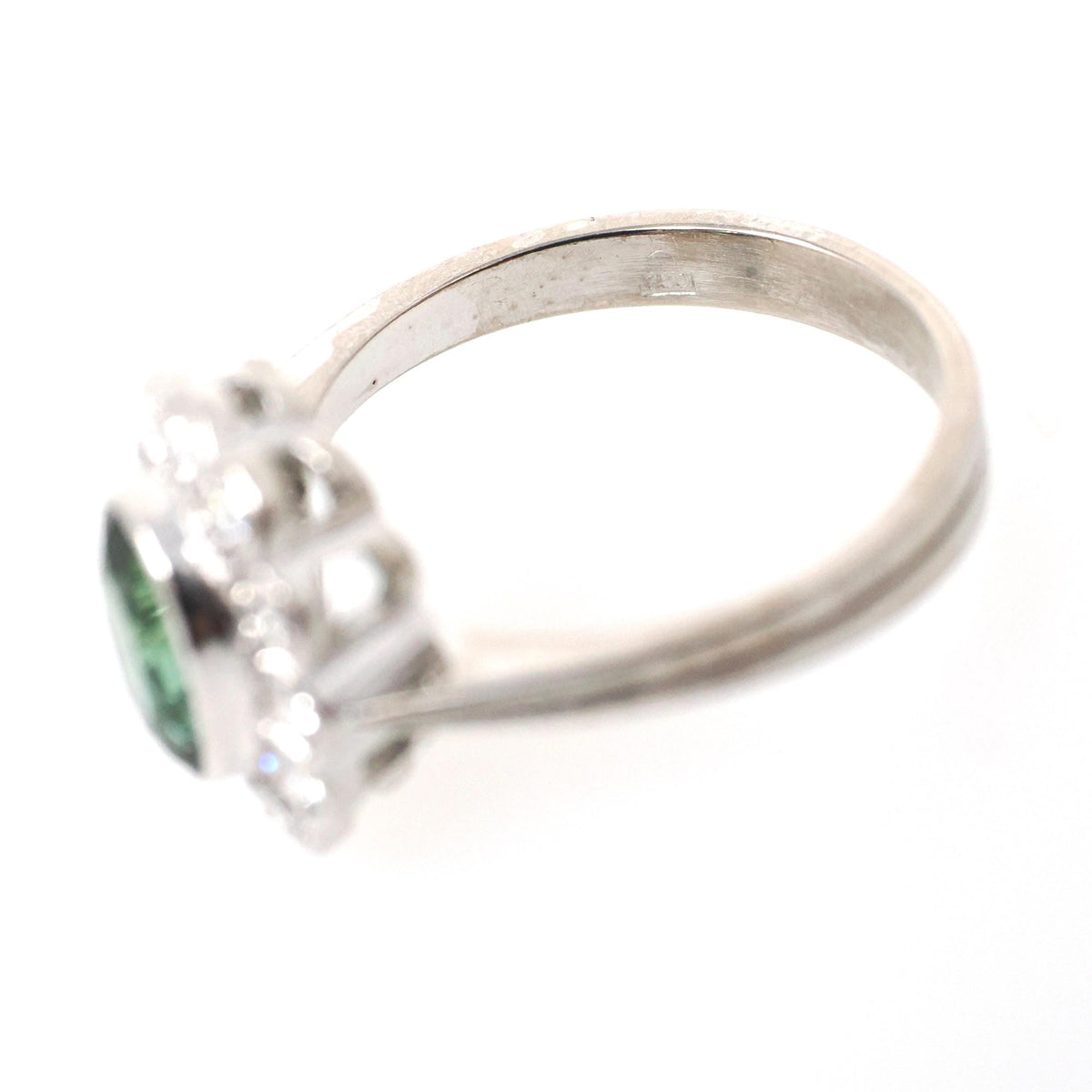 Tourmaline Halo Ring - Contemporary 18k White Gold Natural Oval Green Gem & .32 CTW Diamond Engagement - Circa 2000s Size 6 1/4 Fine Jewelry