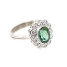 Tourmaline Halo Ring - Contemporary 18k White Gold Natural Oval Green Gem & .32 CTW Diamond Engagement - Circa 2000s Size 6 1/4 Fine Jewelry