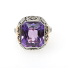 Vintage Filigree Ring - Art Deco 14k White & Rose Gold 8.27 CT Synthetic Color Change Sapphire - Circa 1930s Size 5 Fine Bow Floral Jewelry