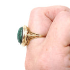 Vintage Scarab Ring - Art Deco 14k Yellow Gold Carved Natural Malachite Gem Solitaire - Circa 1930s Size 4 3/4 Egyptian Revival Fine Jewelry